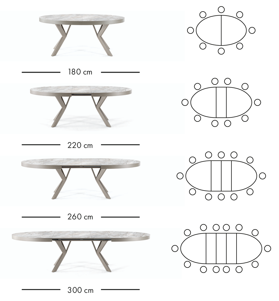 Rozkládací jídelní stůl Ada 180–300 cm