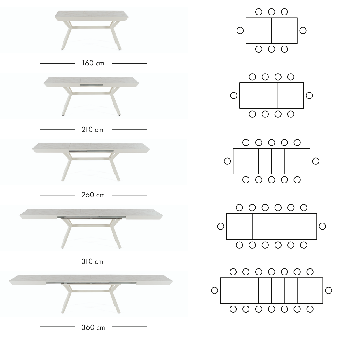 Rozkládací jídelní stůl Mango 160–360 cm