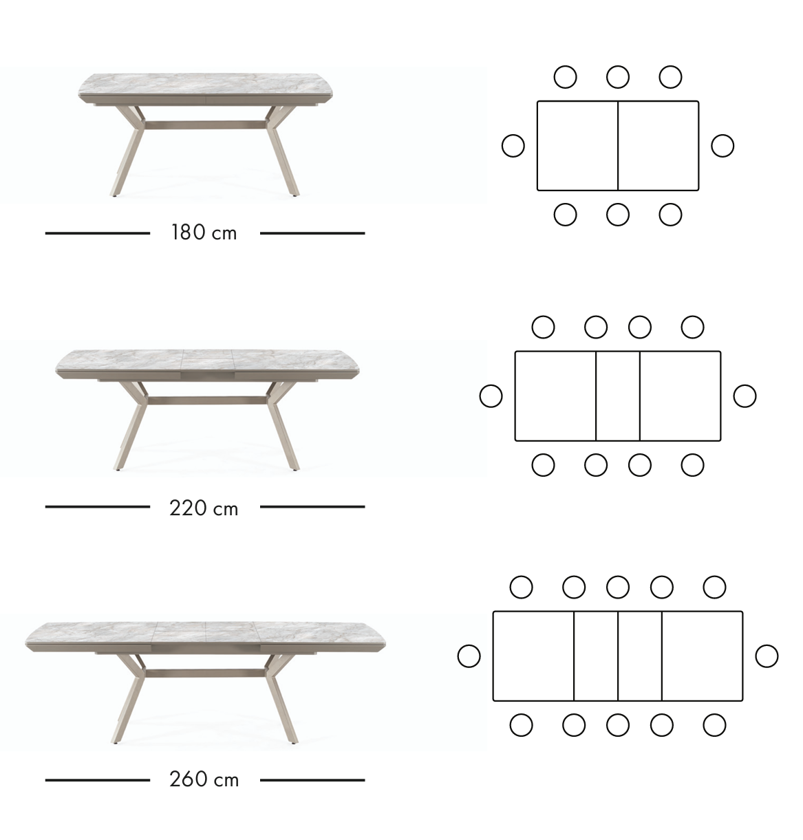 Rozkládací jídelní stůl Titanyum 180–260 cm